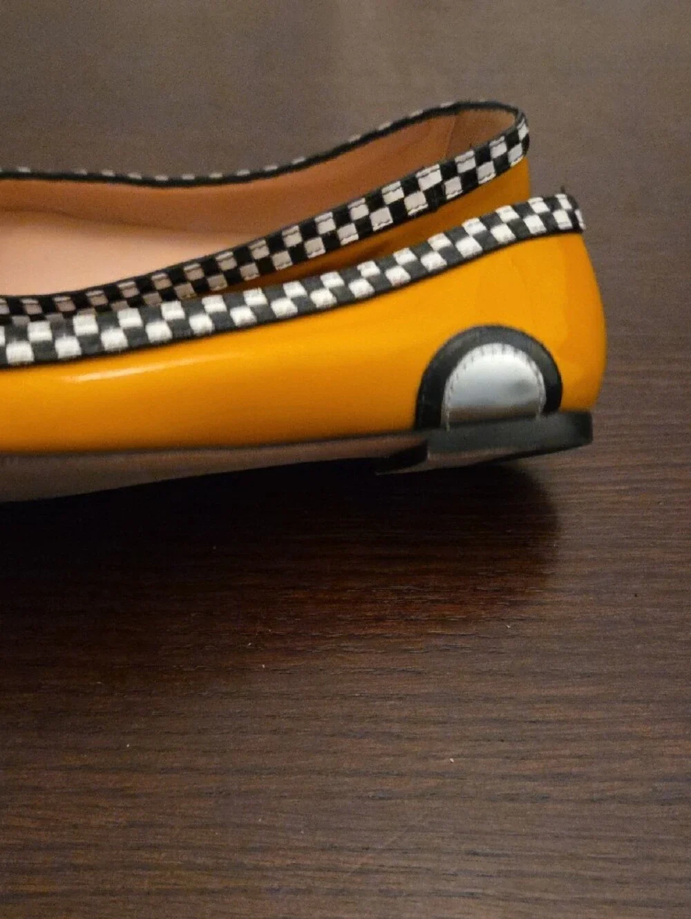 kate spade Yellow & White 'TAXI' Pointed Toe Flats with Check Trim